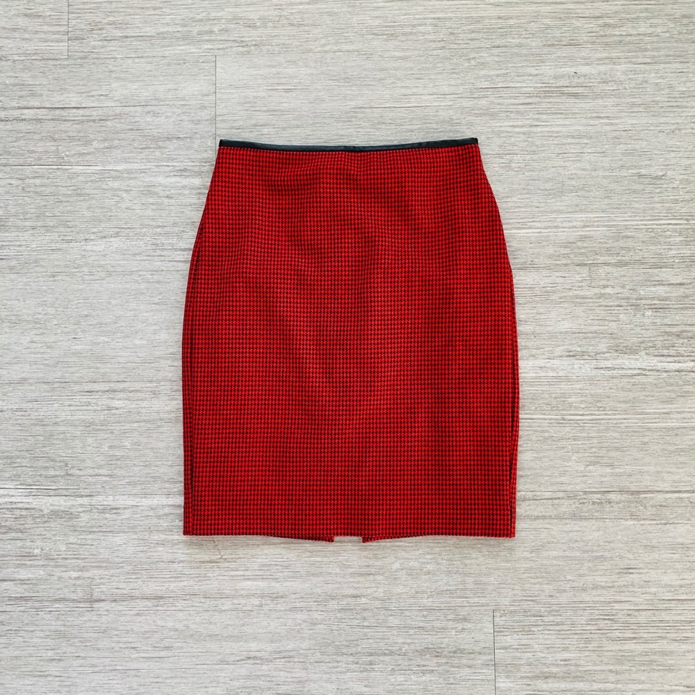 EXPRESS Black and Red Houndstooth Pencil Skirt